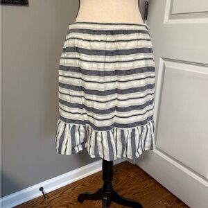GORGEOUS COMME TOI Striped Ruffle-Hem Skirt - Navy, Gray & White